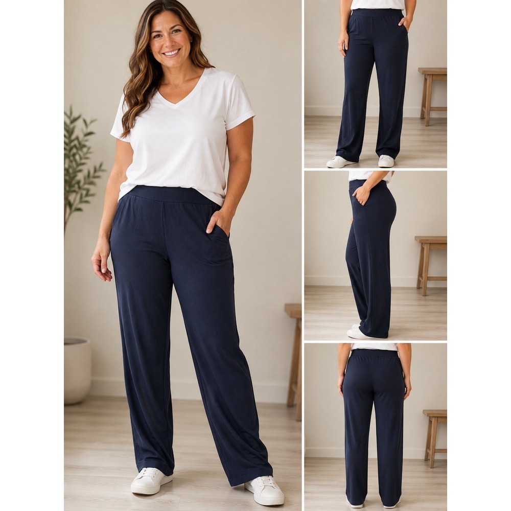 NWT, J. Jill, XL, Navy Blue, Eco-Terry, Wide Leg Pull On Pant, Comfort Stretch